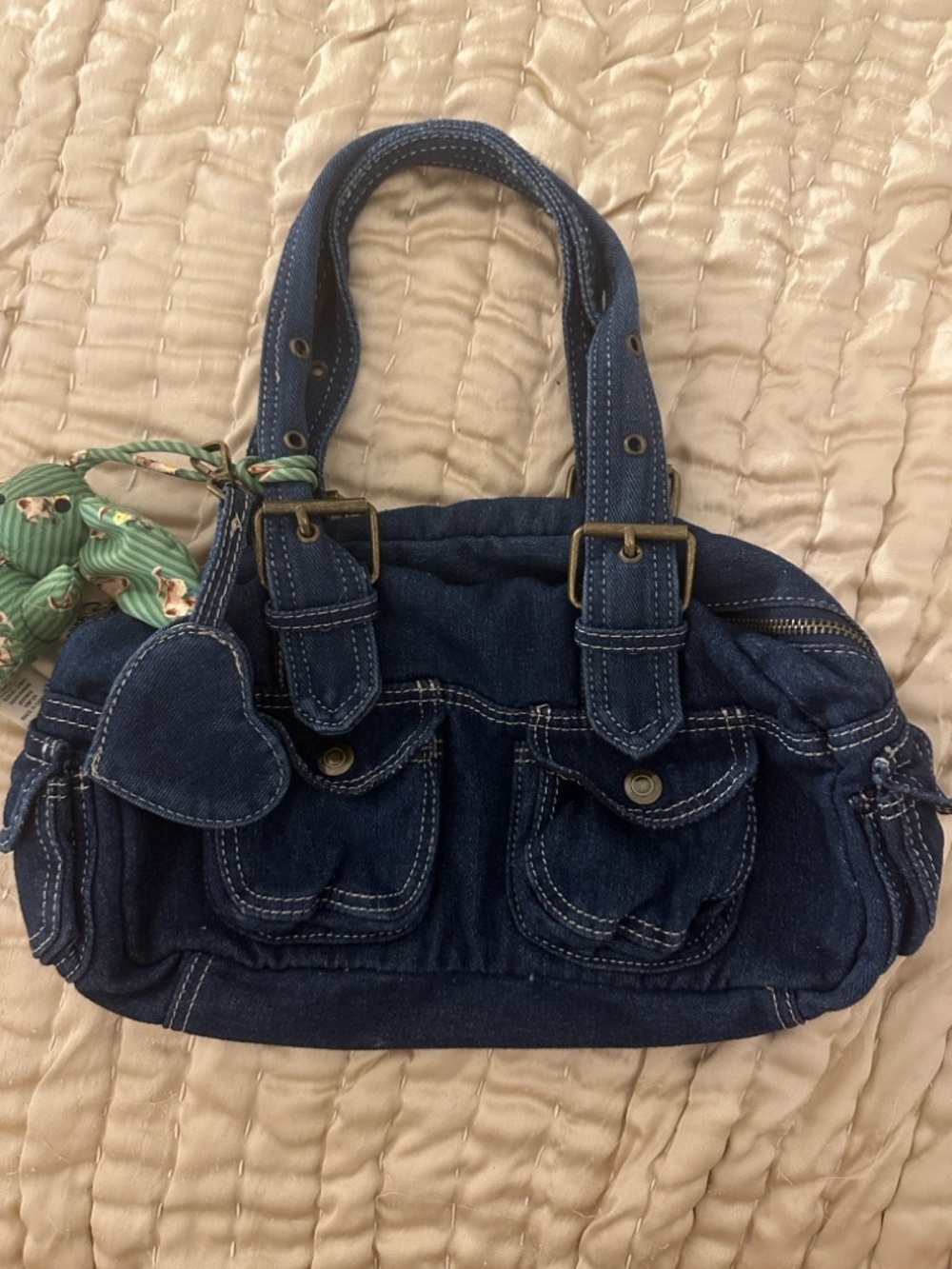 Urban Outfitters Mini Duffel Denim Shoulder Bag with Vera Bradley charm